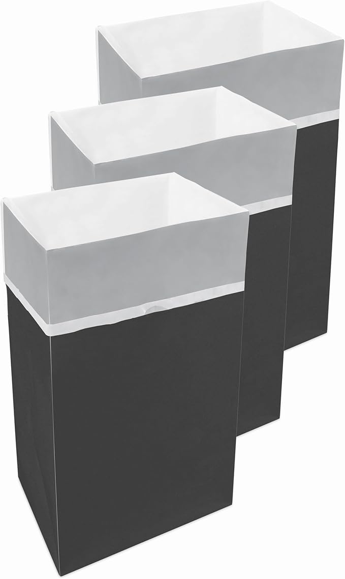 30 Gallon Disposable Pop-Up Trash Cans (3-Pack) with Fitted Bags – Foldable Garbage & Recycling Bins for Parties, Events & Kitchen (Black, 30" H x 14" W x 17" D)