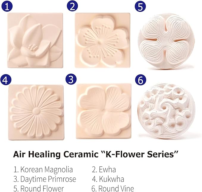 Stone Diffuser-Korean flowers 4 Square tiles, One Set-Odor Eliminator, Air Purifying, Humidity Control, Aromatherapy Passive Diffuser
