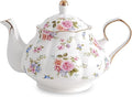Flower Ceramic Teapot,22oz Porcelain Tea pot for Tea Coffee Milk for Office Home Men Women as Gift(White and small flowers)