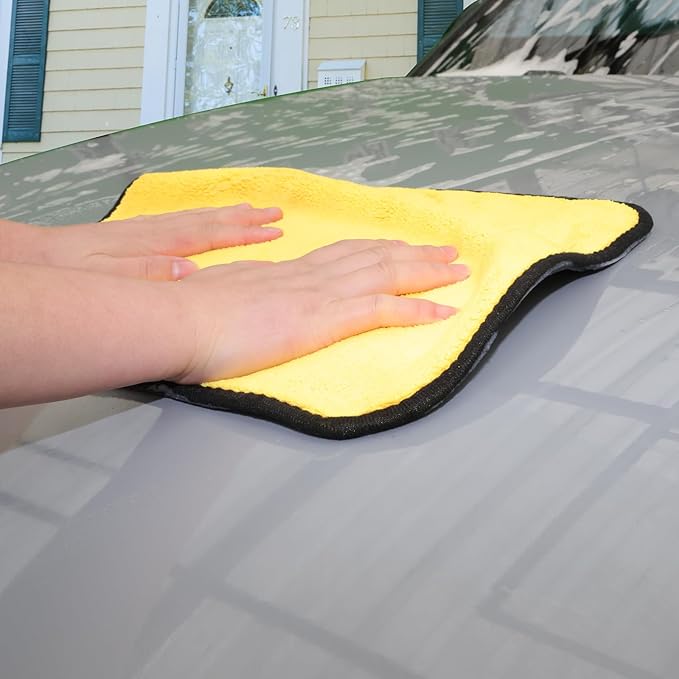Premium Dual-Sided Microfiber Car Cleaning Towel – 15.5" x 11.8" Scratch-Free, Super Absorbent, Lint-Free Cloth for Auto Detailing, Polishing, Drying & Washing – Yellow & Gray