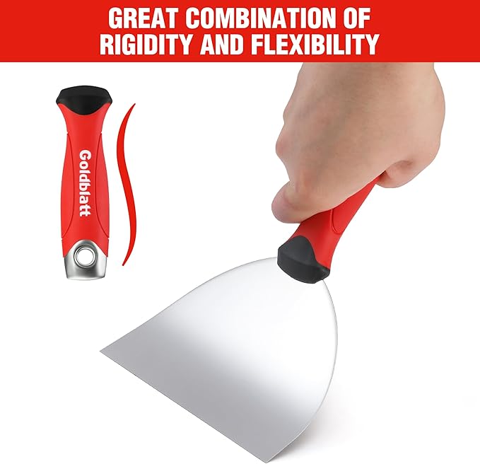 Goldblatt 6" Putty Knife, Stainless Steel Scraping Paint, Putty Knife Scraper with Hammer End, Soft Grip, Perfect for Drywall Repairing and Finishing