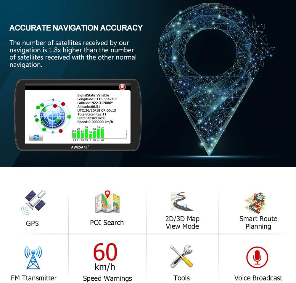GPS Navigator for Car,9 inch Touch Screen Car GPS, Support Voice Turn Direction Guidance/Speed and Red Light Warning