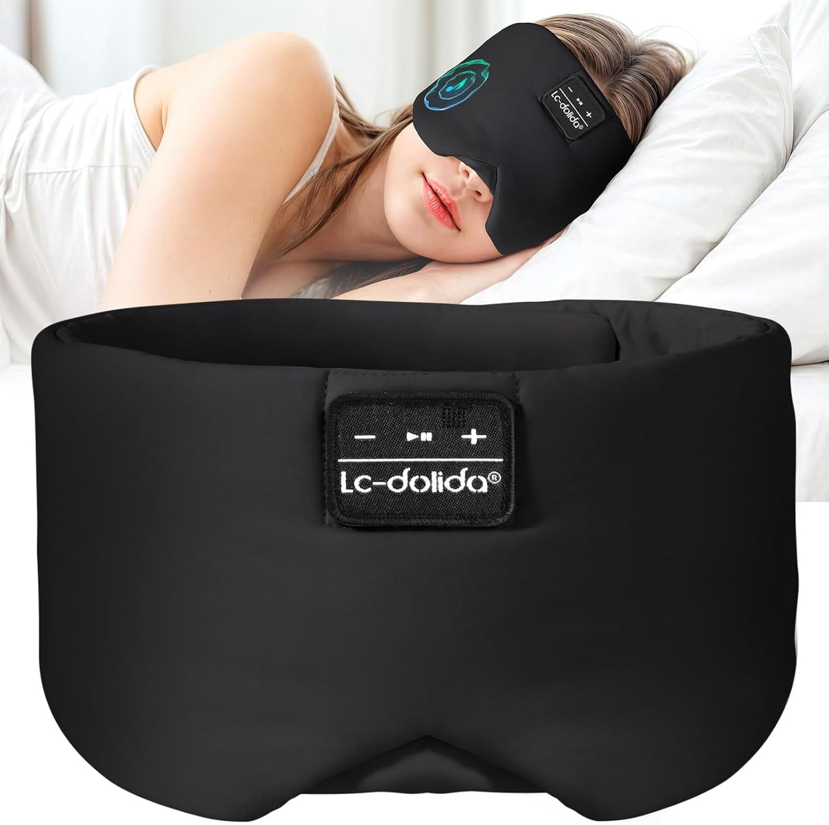 LC-dolida Sleep Mask with Bluetooth Headphones, Ice Silk Sleep Headphones with Bluetooth 5.4, Total Blackout Eye Mask for Sleeping, Soft Sleep Mask for Women Men, All Night Sleep, Travel(Black)