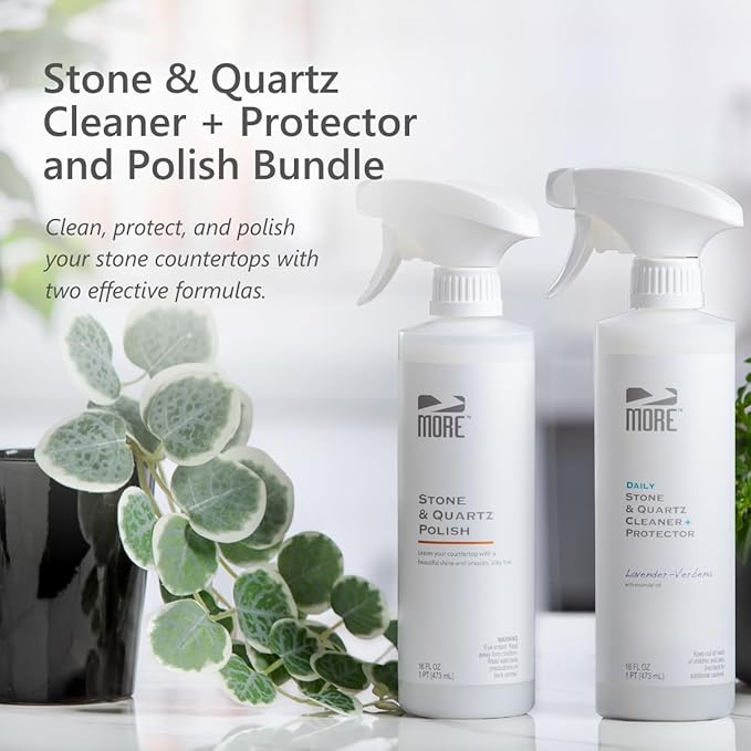 MORE - Twin Pack - Includes Stone & Quartz Cleaner + Polish - Granite, Quartz & Marble Cleaner & Polish - For Kitchen & Bathroom Countertops - Pack of 2 16oz Sprays - Lavender Verbena