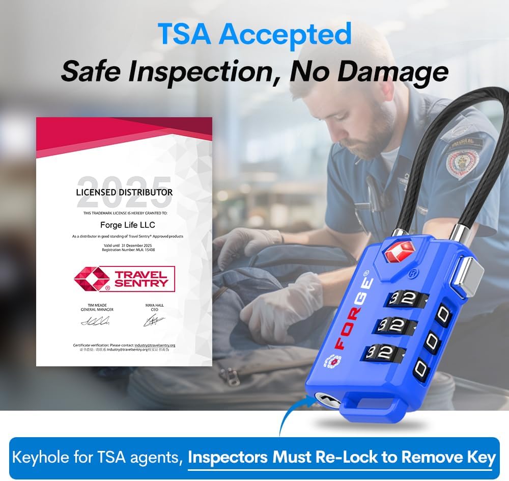 Bright Colors, TSA Approved Luggage Locks 4 Pack, Re-settable Combination with Alloy Body, Blue 4 Locks.