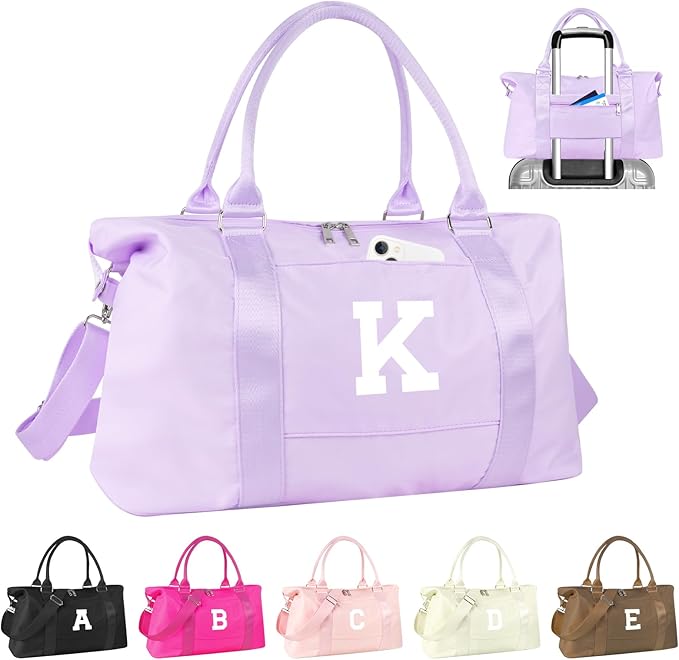 Daughter Niece Gifts for Teen Girl Kids, Initial Travel Duffel Bag Sports Gym Bag Personalized Gifts Weekender Bag，Monogram Overnight Bag Cute Dance Bag Birthday Bridesmaid Gifts for Women(Purple, K)