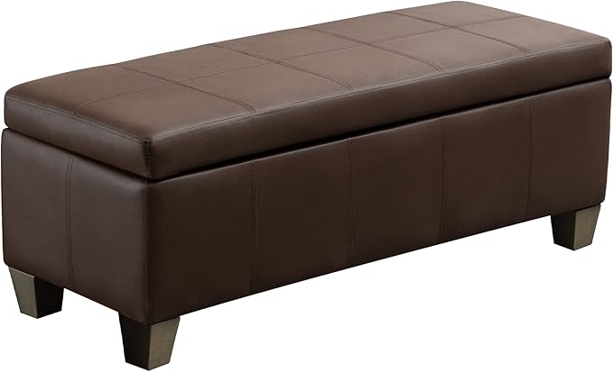 Brown Faux Leather Ottoman with Storage, Rectangular Extra Long Storage Bench for Bedroom and Living Room