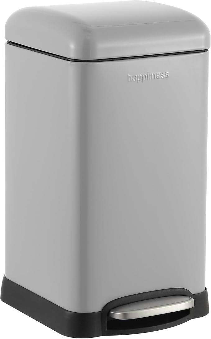 happimess HPM1012E Betty Retro Mini 3.2-Gallon Step-Open Trash Can, Fingerprint Resistant, Modern, Minimalistic for Home, Kitchen, Laundry Room, Office, Bedroom, Bathroom, Fog Gray