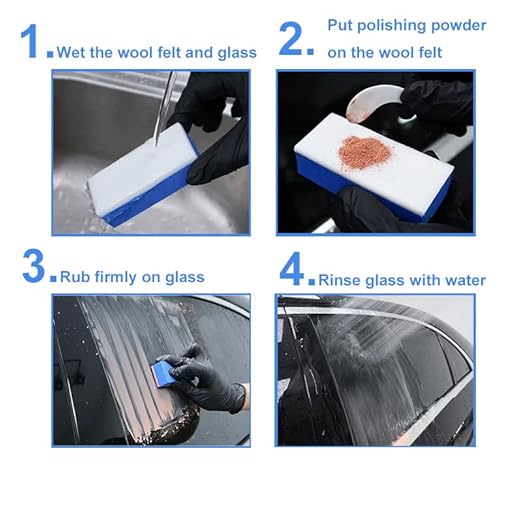 Cerium Oxide Glass Polishing Kit – Multifunctional Light Scratch Remover & Oil Film/Stain Cleaner for Windscreen and Glass Repair. Effectively Removes Oil Films, Stubborn Stains