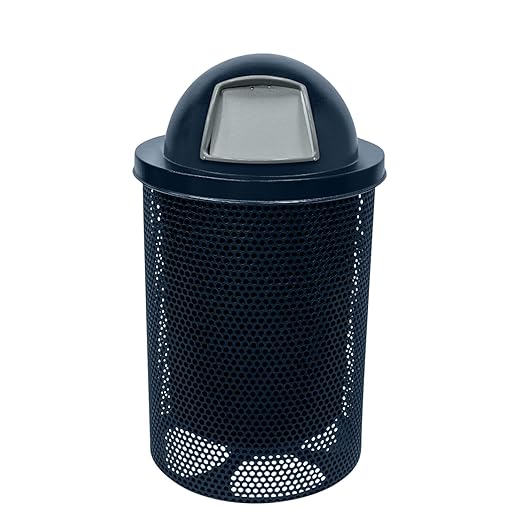 COATEDOUTDOORFURNITURE RDT-P-DBL Heavy Duty Round Trash Receptacle with Dome Top, Liner Included, 32 Gallon, Dark Blue, Made in America