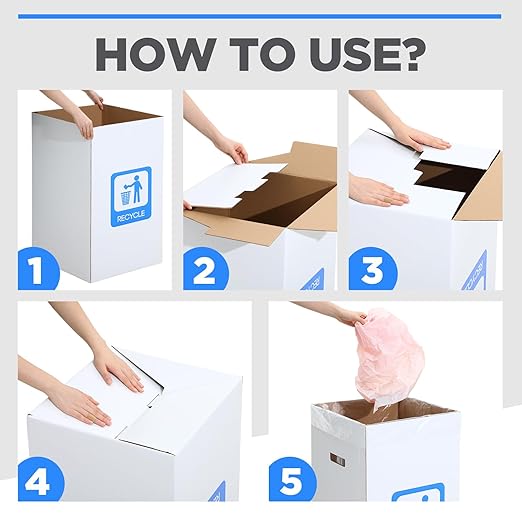 Tioncy 5 Pcs 40 Gallon Corrugated Cardboard Trash Cans Recycling Bins with Trash and Recycle Letters White Disposable Garbage Container Reuseable Garbage Boxes for Party Camping Outdoor Events