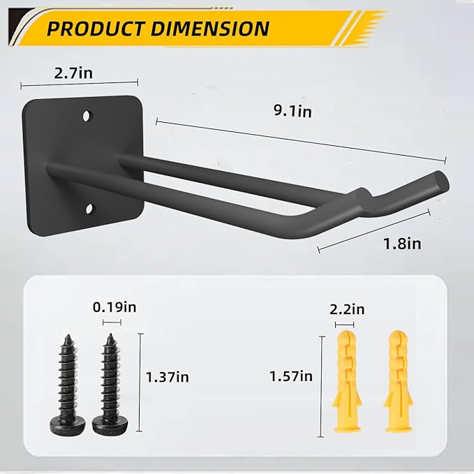 Garage Storage Hooks Heavy Duty Steel Tool Organizer Wall Mount Hangers Hooks Racks for Ropes Hoses and Garden Yard Tools Organization Holder Bulk Items Hanging Tool 9 Inch 4 Pack Holds 280 Pounds