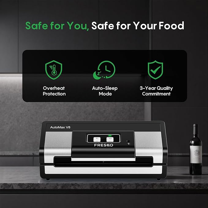 Fully Automatic Vacuum Sealer, 95Kpa Powerful Food Vacuum Sealer Machine, Auto Dry-Wet Detection | Bag Cutter | 2 Rolls Bags | Effortless Operation, Silver - Black