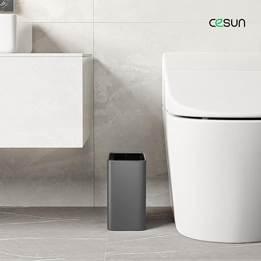Cesun Small Bathroom Trash Can, 2.1 Gallons, Open-Top, Gray Metal, Stainless Steel, Modern, Ideal for Bathroom, Bedroom, Home Office,Toilet, Rv,Near Desk, Under Sink