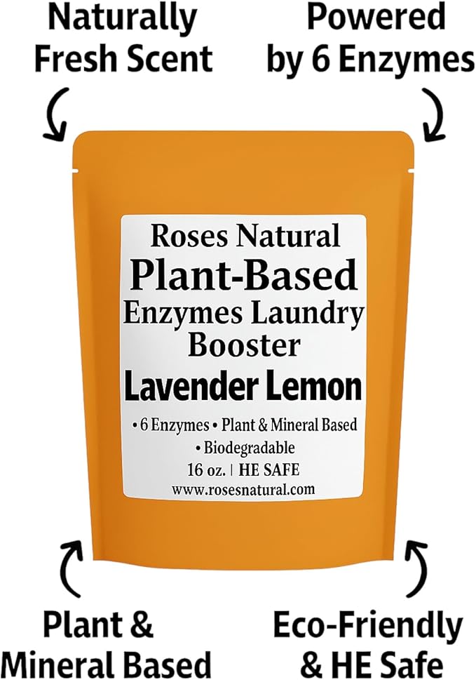 Natural Enzyme Laundry Booster – Lavender Lemon | 6 Enzymes | Biodegradable | HE Safe, Eco-Friendly, Gentle on Skin, Plant & Mineral Based | 16 oz | Made in USA