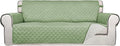 PureFit Reversible Quilted Sofa Cover, Water Resistant Slipcover Furniture Protector, Washable Couch Cover with Non Slip and Elastic Straps for Kids, Dogs, Pets (Sofa, Sage Green/Ivory)