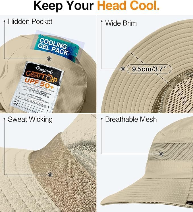 GearTOP Safari Sun Hat for Men and Sun Hats for Women UV Protection UPF 50+ Hiking, Gardening, Fishing