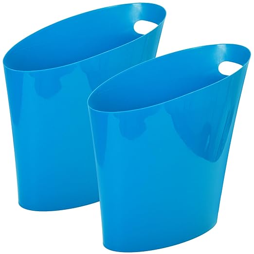 Youngever 2 Gallon Slim Trash Can, Plastic Garbage Container Bin, Small Trash Bin with Handles for Home Office, Living Room, Study Room, Kitchen, Bathroom (2 Pack) (Teal)