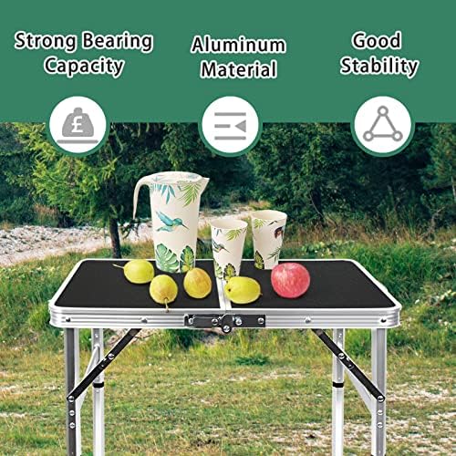 Camp Field Aluminum Folding Small Table, Adjustable Height Lightweight Portable Camping Table for Picnic Beach Outdoor Indoor (Small) (BlackB)