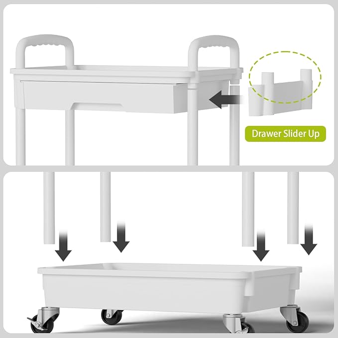 3 Tier Rolling Cart Organizer,Laundry Room Bathroom Organizers and Storage Office Shelves Mobile Shelving Unit Kitchen Trolley Cart with Wheels for Art,Craft,Diaper,Bedside,Snack(White)