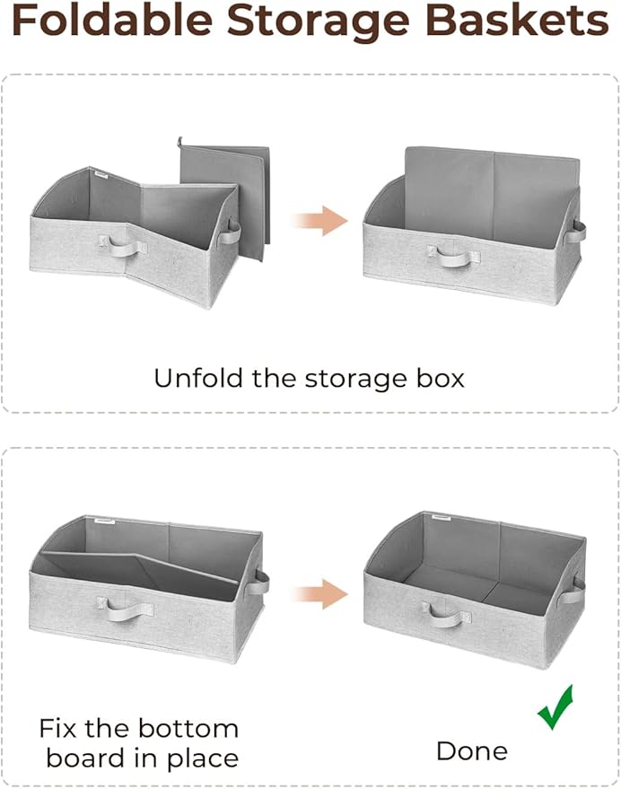 StorageWorks Closet Storage Bins, Trapezoid Organizer Box for Shelves, Fabric Clothes Bin, Foldable Organizing Baskets with Handles, Large, Light Grey, 3-Pack