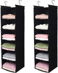 MAX Houser 6 Tier Shelf Hanging Closet Organizer, Closet Hanging Shelf with 2 Sturdy Hooks for Storage, 2 Pack, Foldable (Black)