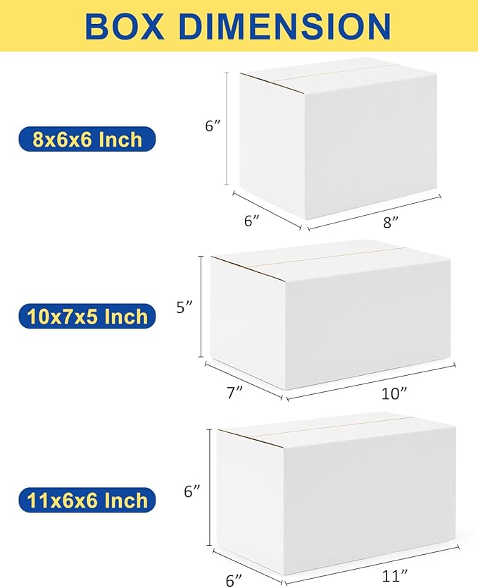 Assorted-Sizes-Shipping-Boxes-45-Pack: 8x6x6 & 10x7x5 & 11x6x6 Small-Shipping-Boxes-Mailers, White Corrugated-Cardboard-Boxes-for-Packing-Small-Business Mailing