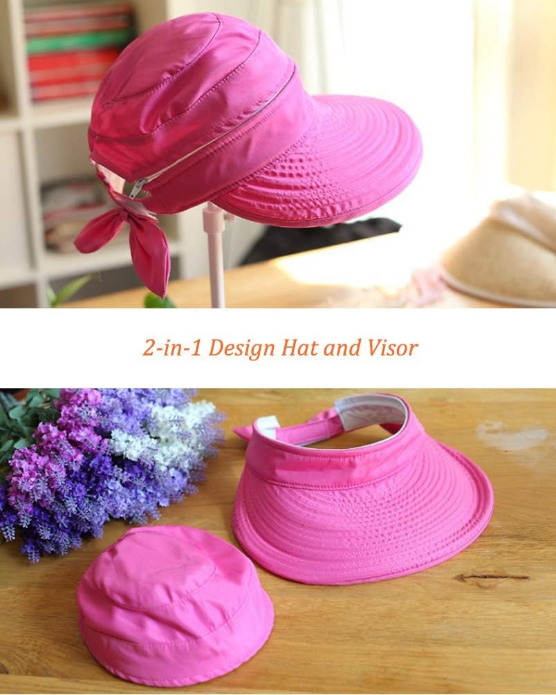 HINDAWI Sun Hats for Women with UV Protection Wide Brim Sun Hat Visor Summer Beach Outdoor Foldable Womens Cap