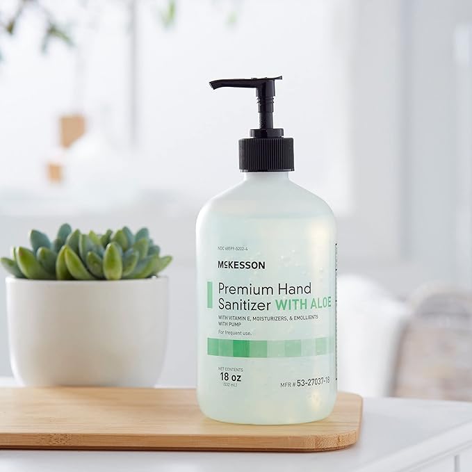 McKesson Hand Sanitizer with Aloe, 18 oz Pump Bottle [Pack of 12] – Bulk, 70% Ethyl Alcohol, Spring Water Scent, No-Rinse Gel with Vitamin E and Moisturizers, Medical-Grade Sanitizer
