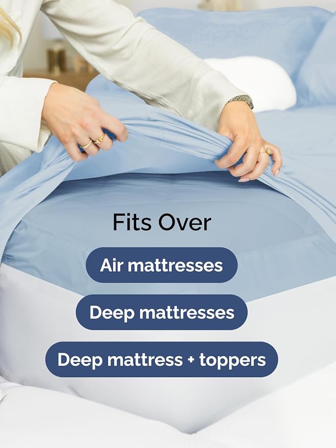 Extra Deep Pocket King Sheets - 4 Piece Breathable & Cooling Bed Sheets - Hotel Luxury Bed Sheet Set - Soft, Wrinkle Free & Comfy - Easily Fits Extra Deep Mattresses - Deep Pocket Sky Blue Sheets Set