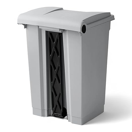 PRO&Family Step-On Trash Can with Lid, Plastic Waste Bin, Foot Pedal Operation (Gray, 12 Gallon)