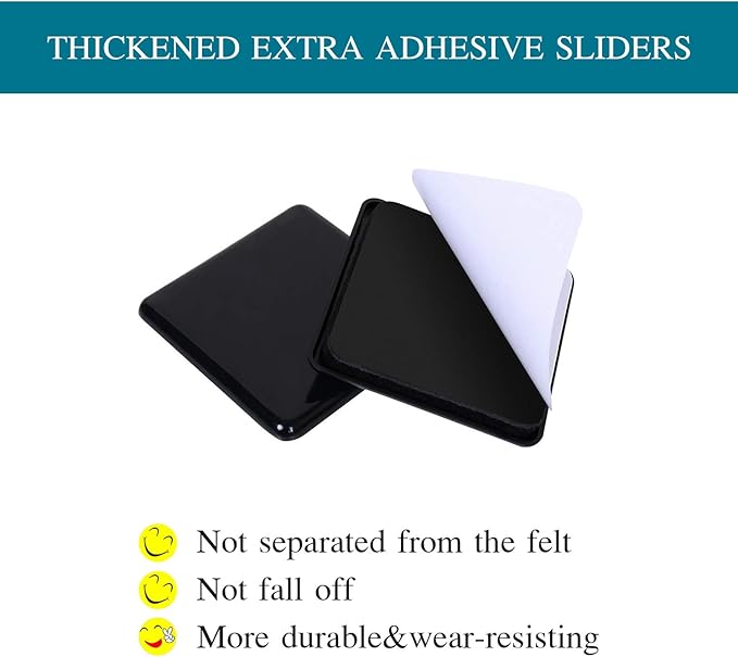 Ezprotekt 2.5 inch Square Self Adhesive Furniture Movers Sliders for Carpet, 16 Pcs Self Stick Furniture Moving Pads for Chair Table Desk Bed Sofa Couch (Black)