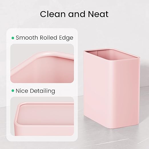 Cesun Pink Bathroom Trash Can 2.1 Gallon Wastebasket, Small Modern Metal Garbage Can Office Waste Basket, Stainless Steel Trash Bin for Bedroom, Home Office, Toilet, rv, Near Desk, Under Sink