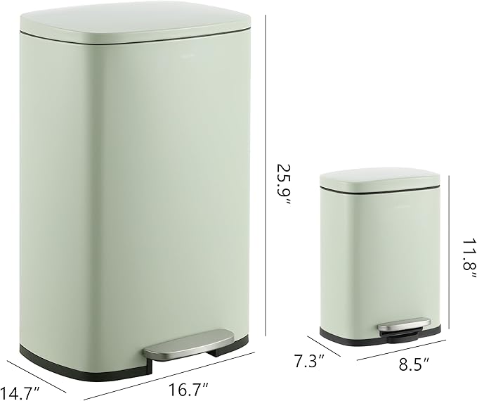 happimess HPM1006E Connor Rectangular 13-Gallon Trash Can with Soft-Close Lid and Free Mini Trash Can, Fingerprint Resistant, Modern, Minimalistic for Kitchen, Office, Bathroom, Pistachio Gelato