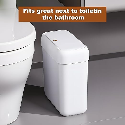 funest 2 Pack Bathroom Trash Can with Lid, 3 Gal/12 L & 2.7 Gal/10L Garbage Can with Pop-Up Lid, Small Spaces Plastic Trash Can, Slim Trash Bin Waste Basket for Bathroom,Rv, Office, White