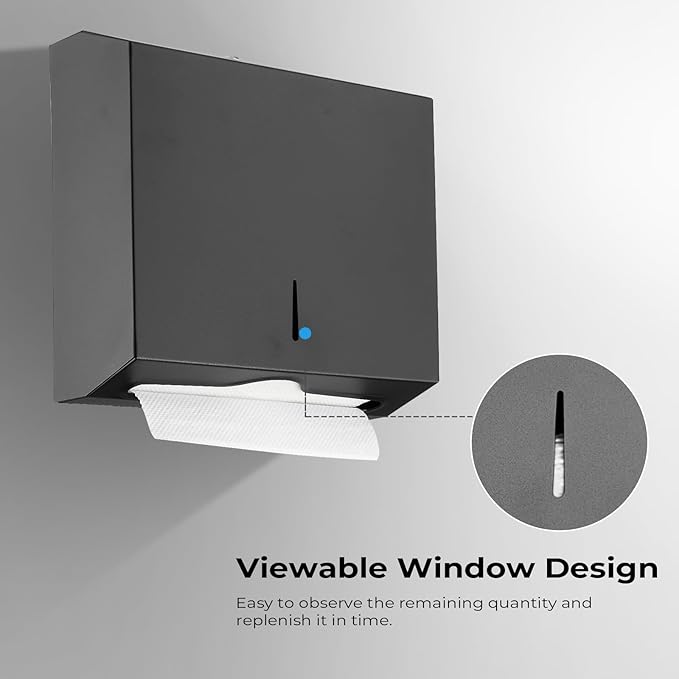 Commercial Paper Towel Dispenser for Multifold - Paper Towel Dispenser Wall Mount, Large Capacity Stainless Steel Tissue Holder, Suitable for Bathrooms and Public Places, Matte Black
