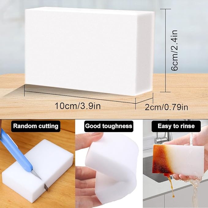 (50 Pack) Extra Large Eraser Sponge - Extra Thick, Long Lasting, Melamine Sponges in Bulk Boat Eraser Multi Surface Scrubber Foam Cleaning Pads - Bathtub, Floor, Baseboard, Bathroom, Wall Cleaner