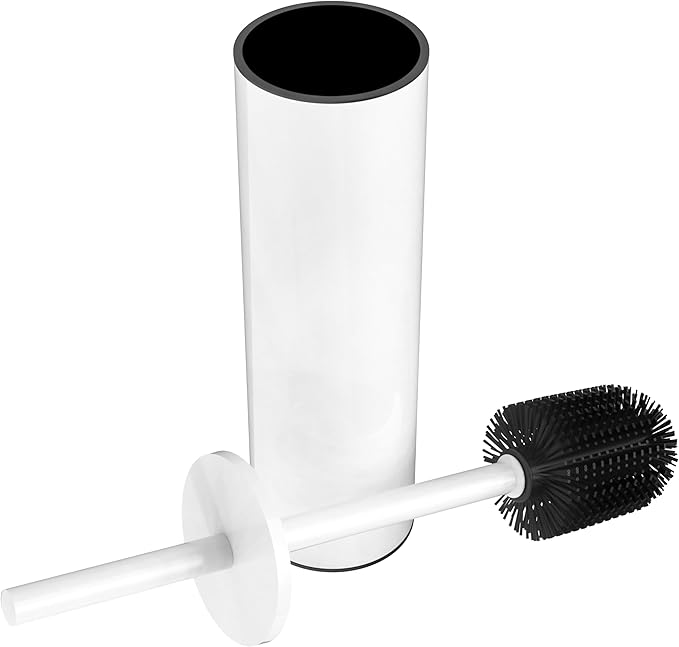 Toilet Brush and Holder Set, Stainless Steel Toilet Bowl Brush with Lid, Rust Proof Toilet Cleaner Brush with Caddy, Durable Bristles, Splash Proof, Ideal for Bathroom（1 Pack, White）