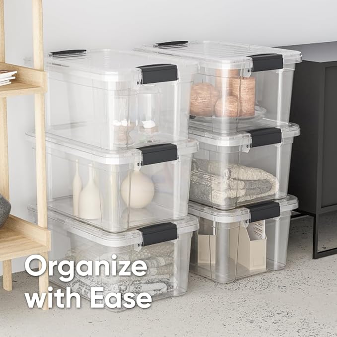 Superio Storage Bins with Lids, Clear Plastic Containers for Organizing, Stackable Totes, BPA Free, Odor Free, Organizer Boxes for Home, and Dorm (4 Pack, 14.7 Qt)