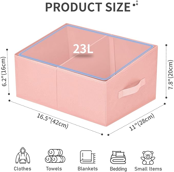 DIMJ Large Closet Shelf Organizer Bins 8 Packs with Handles and Divider, Fabric Trapezoid Storage Baskets, Foldable Clothes Containers Box for Shelf, Towel, Book, Toy, Purse, Hats, Pink