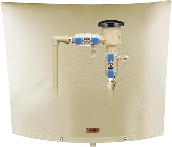 TOHONFOO Backflow Preventer Pipe Insulation Cover (5°F) - Irrigation Sprinkler Valve Insulated Pouch - Water Well Pump Cover - Sturdy 5 Layers for Winter Freeze Protection, 34" W x 24" H, Beige