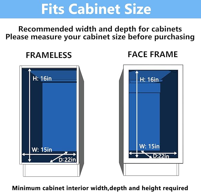 2 Tier Individual Pull Out Cabinet Organizer 14½" W x 21½" D, Heavy Duty Cabinet Pull Out Shelves, Slide Out Drawers Organization for Kitchen Cabinets Bathroom