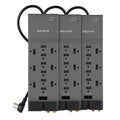 Belkin 12-Outlet Power Strip Surge Protector with 10-Foot Cord and Telephone, Ethernet, Coaxial Protection, BE112234-10, Gray -(Pack of 3)