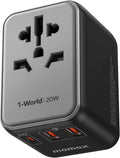 MOMAX Universal Travel Adapter, 20W+18W International Plug Adapter with 2 USB-A Quick Charging & 1 USB C PD Fast Charging,1 AC, All-in-one Wall Charger for USA EU UK AUS JP (Type C/A/G/I)