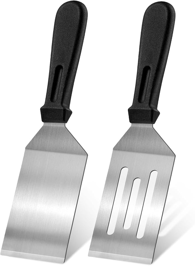 Metal Spatulas 2 Pieces, Stainless Steel Spatula with Heat Resistant Handle, 9.8 Inch Stainless Steel Spatula Ideal for Desserts, Pancakes, Eggs, Griddle Scraper or BBQ