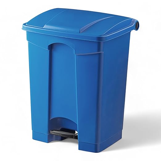 PRO&Family Step-On Trash Can with Lid, Plastic Waste Bin, Foot Pedal Operation (Blue, 18 Gallon)