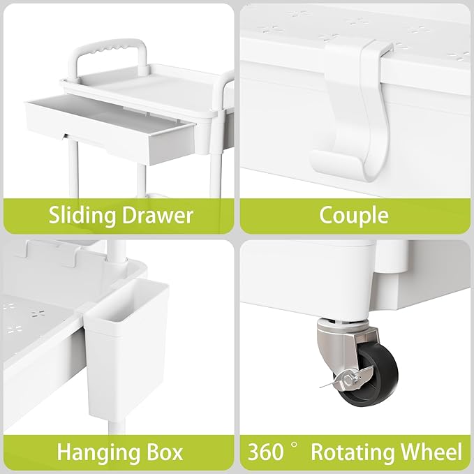4 Tier Rolling Cart Organizer,Art Craft Diaper Bedside Snack Laundry Room Bathroom Organizer Narrow Thin Slim Rolling Trolley Utility Cart with Wheels for Kitchen,Office(White)