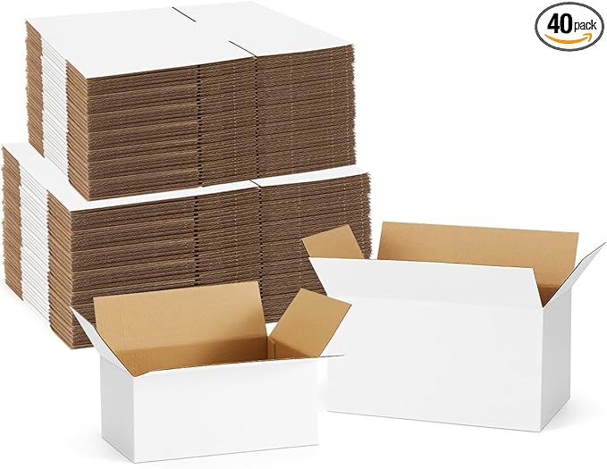 Assorted-Sizes-Shipping-Boxes-40-Pack: 9x6x4 & 11x6x6 Small-Shipping-Boxes-Mailers, White Corrugated-Cardboard-Boxes-for-Packing-Small-Business Mailing