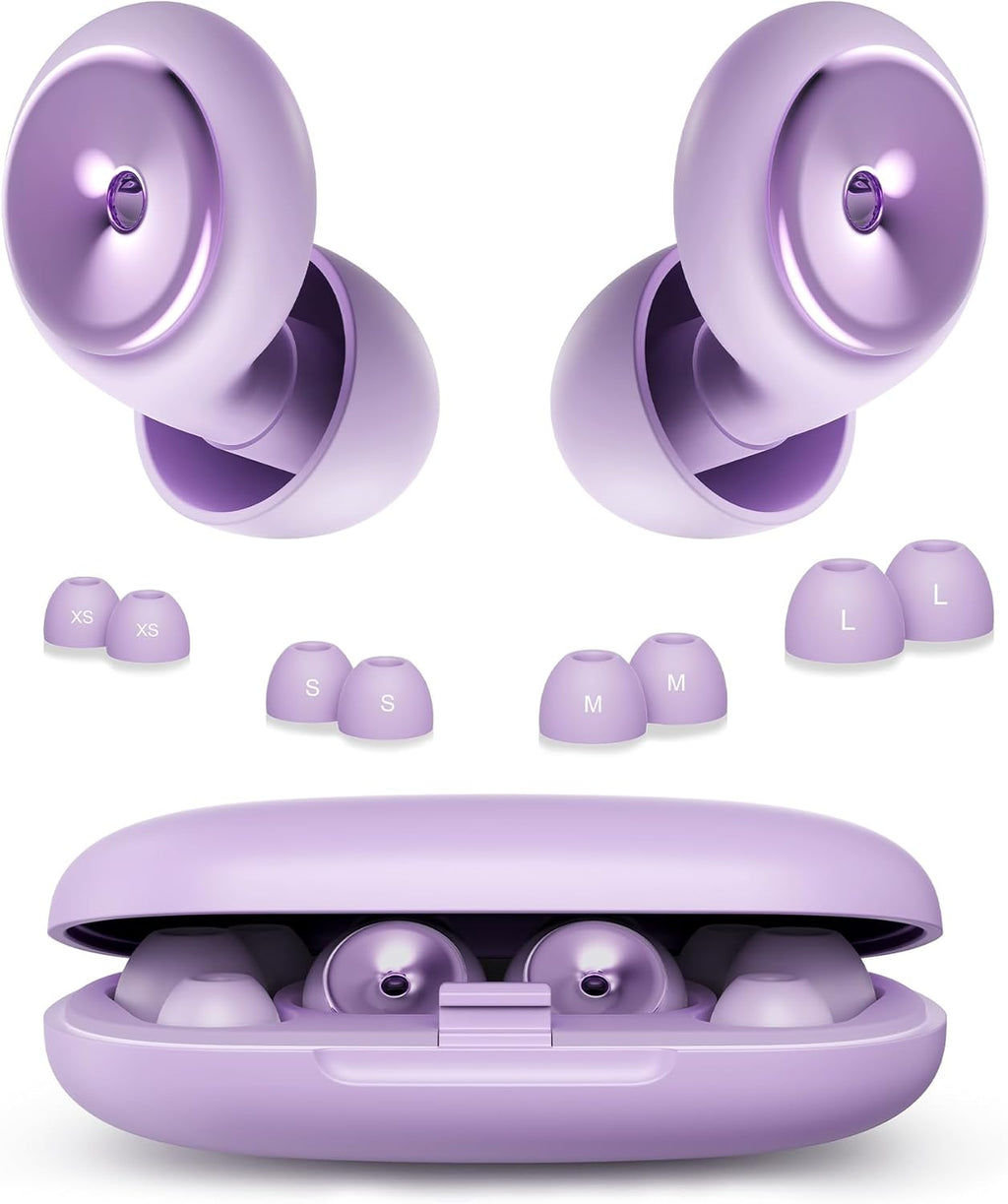 Ear Plugs for Sleeping Noise Cancelling Earbuds:45db Loop Earplugs for Concerts/Shooting/Travel/Snoring Silicone Hearing Protection Sleep Ear Plugs with Reusable 8 Ear Tips （Purple）