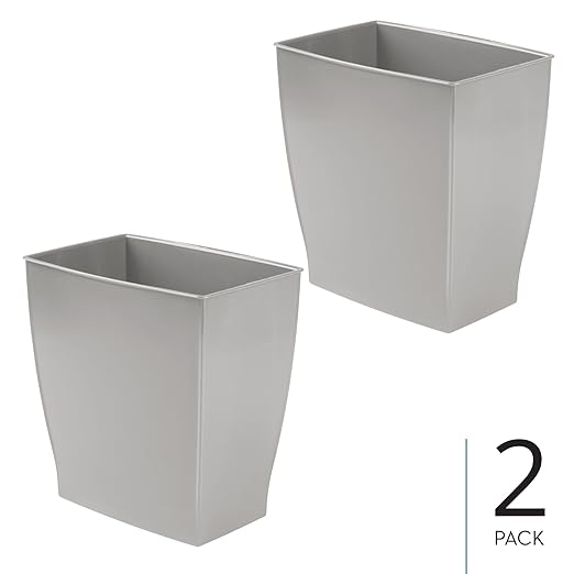 iDesign Small Rectangular Bathroom Trash Cans - Set of 2 - Gray